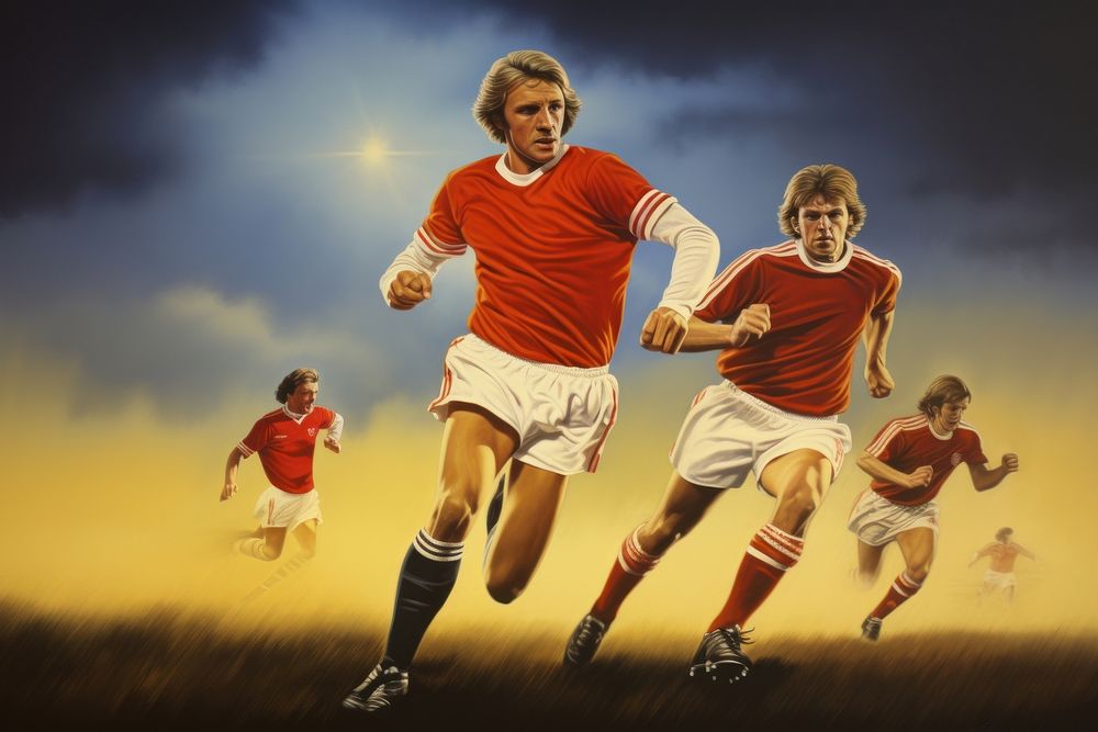 1970s Airbrush Art of a football adult determination competition.