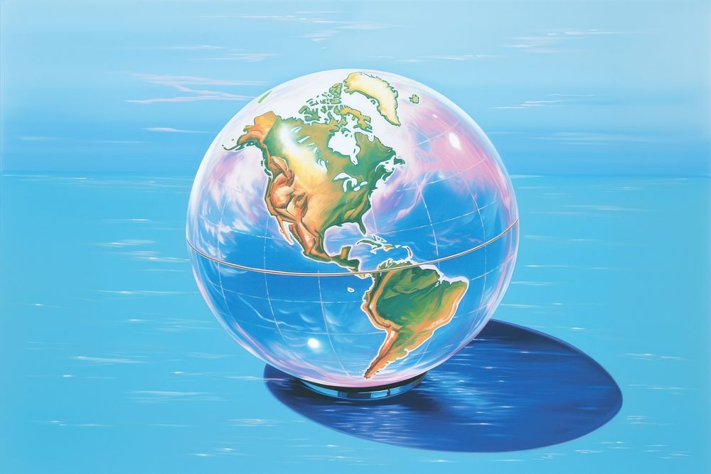 1970s Airbrush Art of a globe sphere planet space.