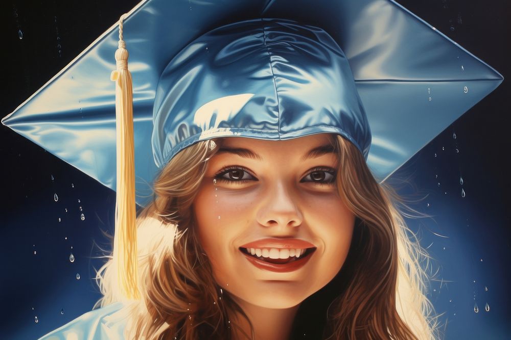 1970s Airbrush Art of a graduation cap portrait mortarboard achievement.