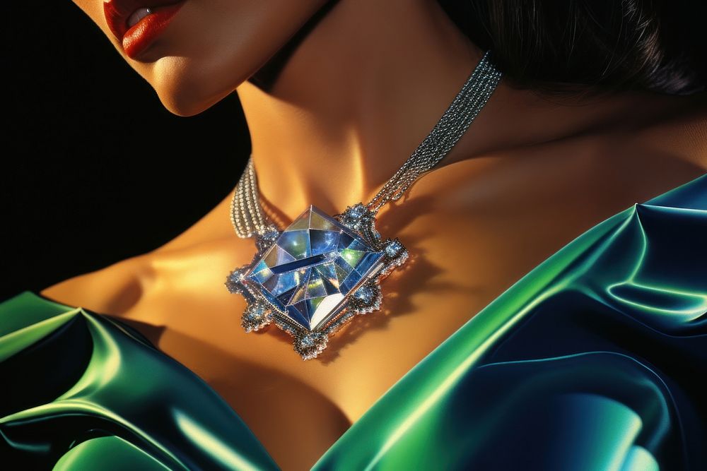 1970s Airbrush Art of a jewelry necklace gemstone diamond.