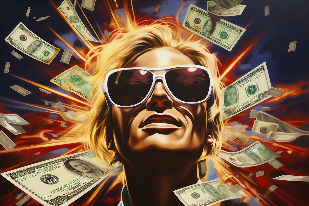 1970s Airbrush Art of a money sunglasses dollar adult.