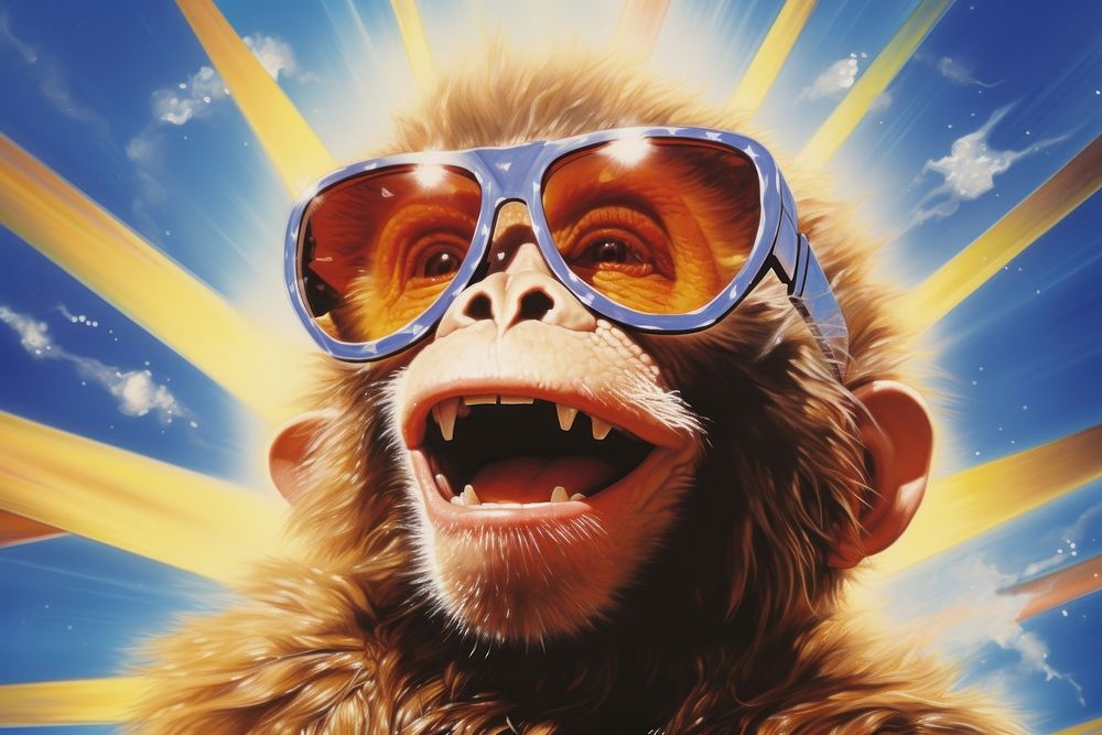 1970s Airbrush Art of a monkey sunglasses mammal animal.