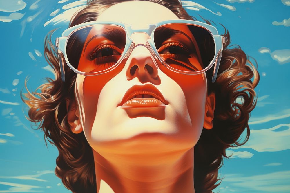 1970s Airbrush Art of a pool art sunglasses painting.