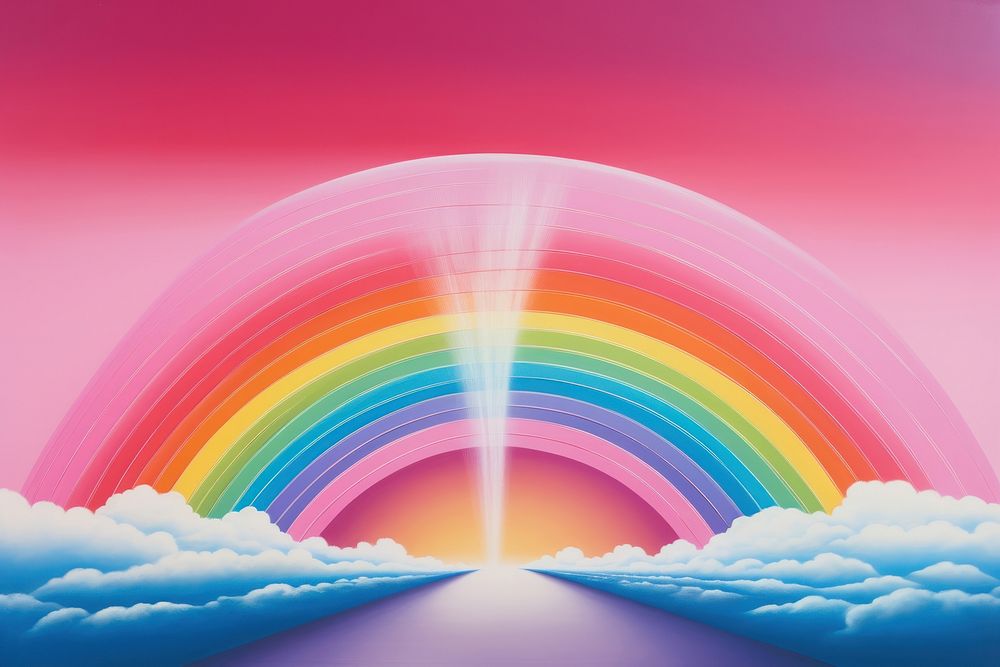 1970s Airbrush Art of a rainbow nature sky art.
