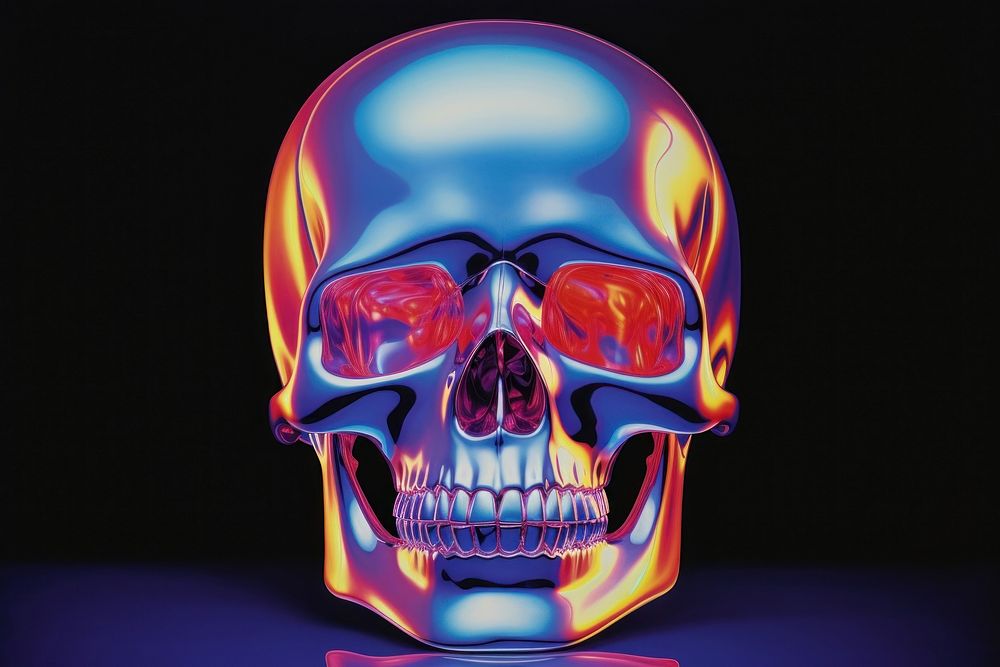 1970s Airbrush Art of a skull tomography disguise darkness.