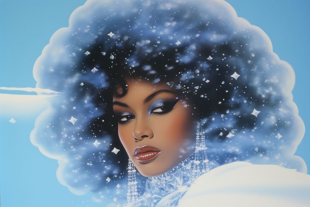 1970s Airbrush Art of a snow portrait nature adult.
