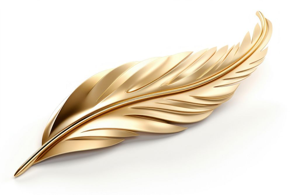 Feather gold jewelry white background.