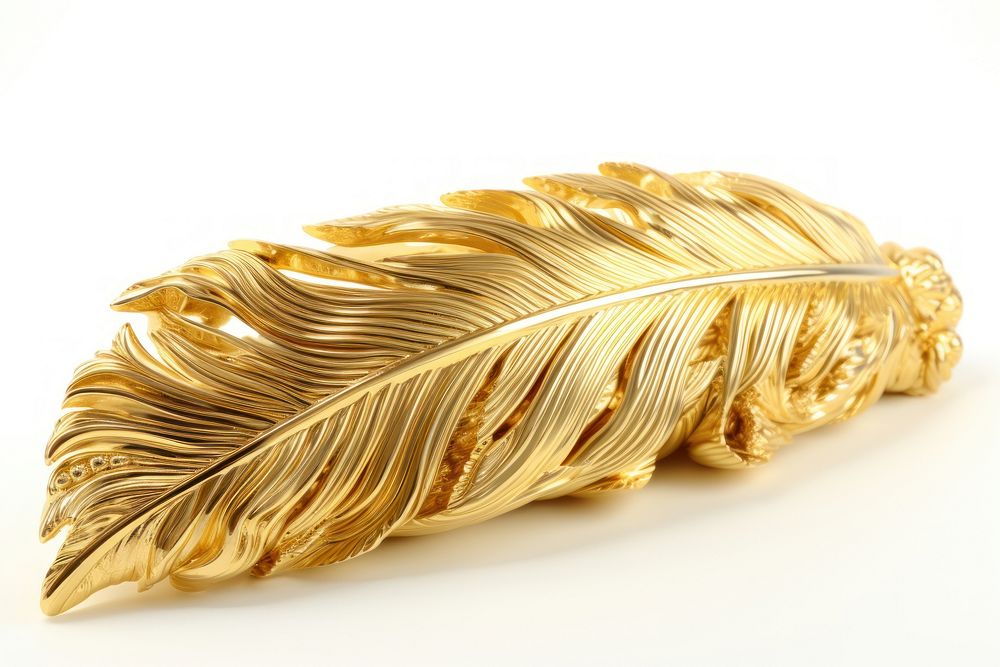 Feather gold jewelry white background.