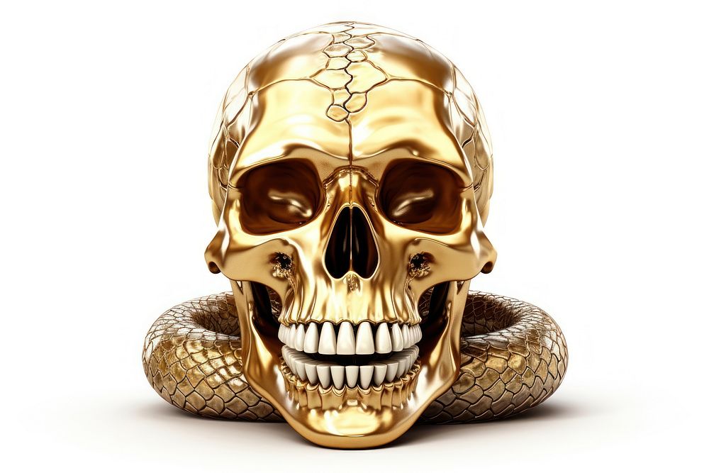 Skull snake gold white background.
