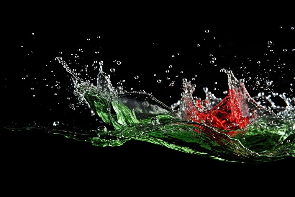 Green water red black background.