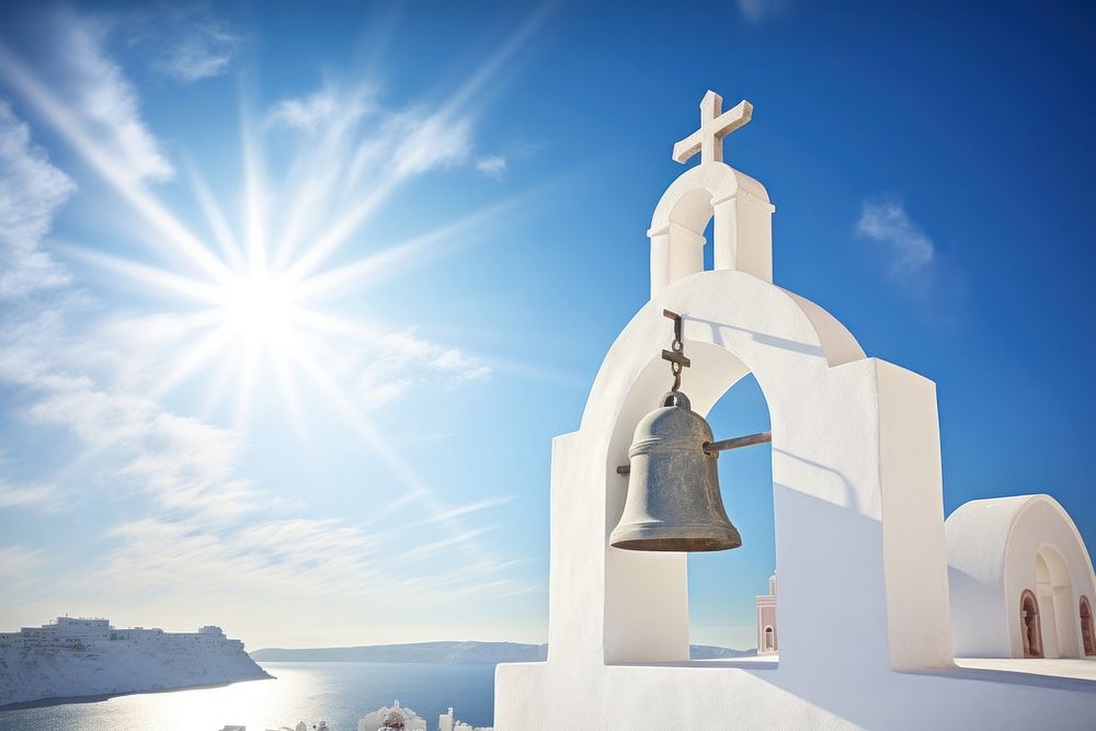 White Orthodox Church cross bell architecture. AI generated Image by rawpixel.