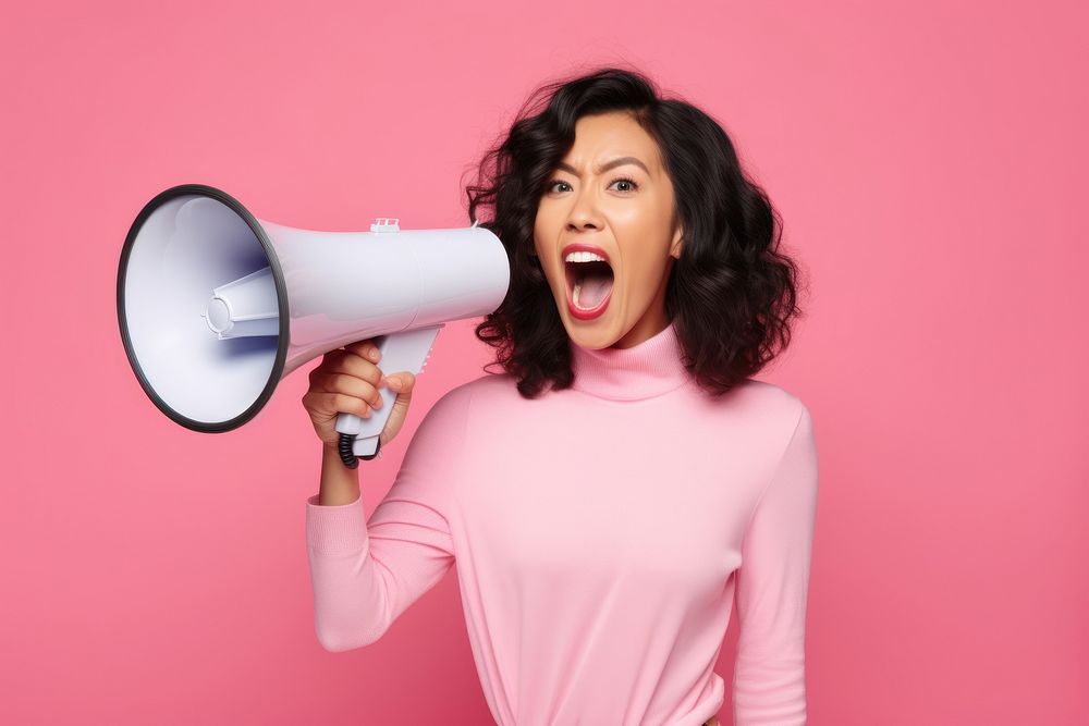 Megaphone shouting adult woman. AI generated Image by rawpixel.