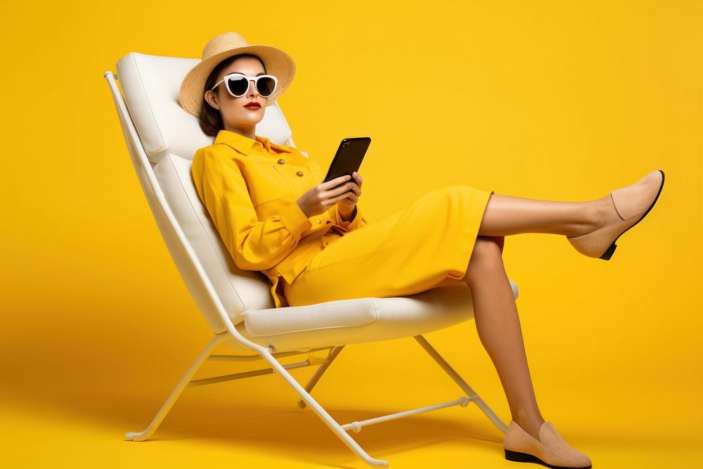 Woman wear summer clothes furniture footwear sitting.