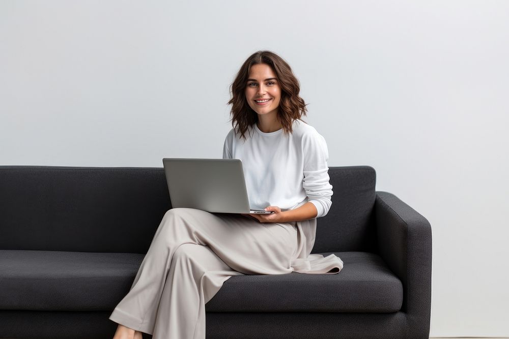 Happyness young woman business sitting laptop furniture.