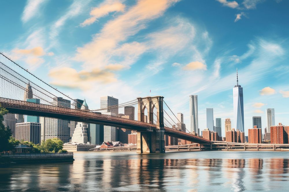 Bridge architecture cityscape landmark. AI generated Image by rawpixel.
