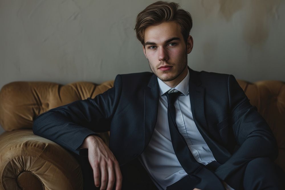 Young man business people portrait sitting adult.