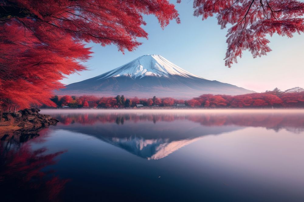 Mountain Fuji autumn landscape mountain. AI generated Image by rawpixel.