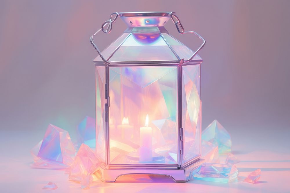 Crystal holographic lantern candle illuminated celebration. AI generated Image by rawpixel.