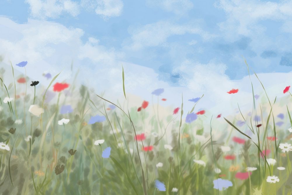  Field of wildflower backgrounds grassland outdoors. AI generated Image by rawpixel.