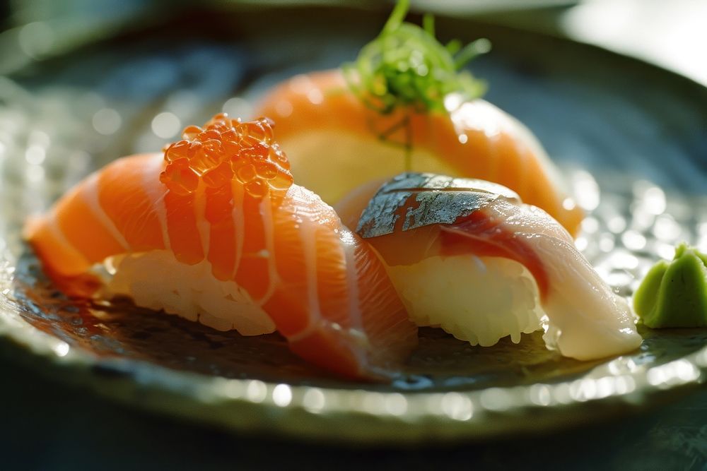 Japanese food set seafood salmon sushi.