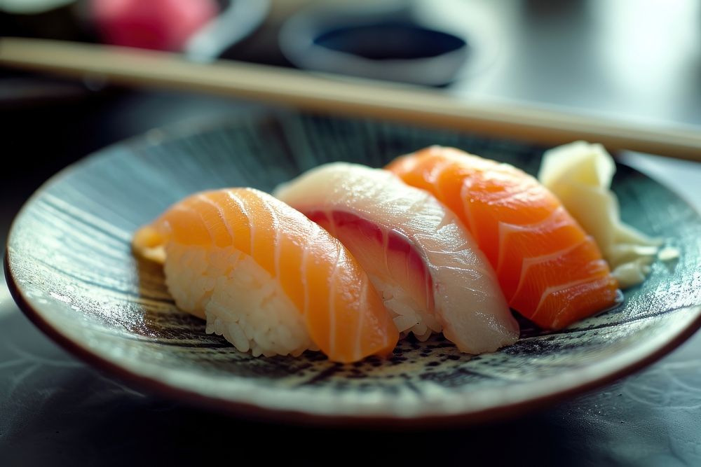 Japanese food set seafood salmon sushi.
