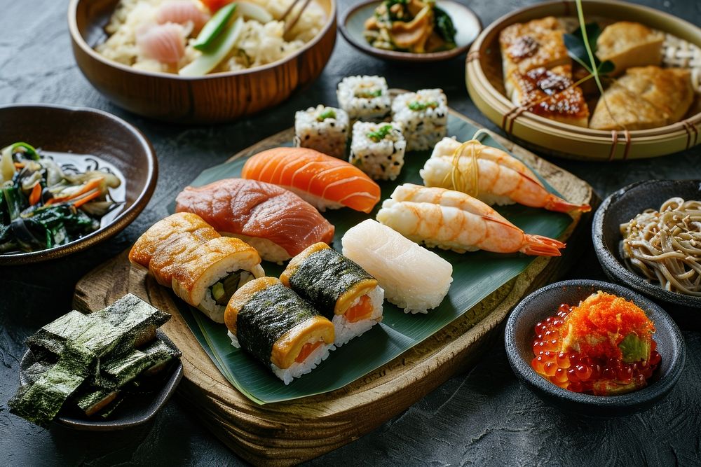 Japanese food set sushi meal rice.