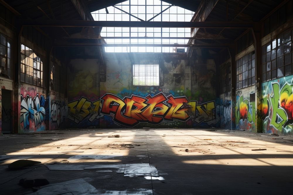 Abandon warehouse graffiti art old.