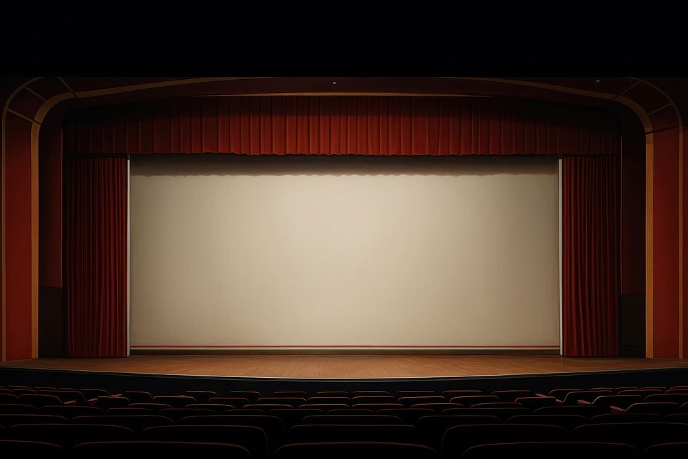 Movie theater auditorium stage architecture.