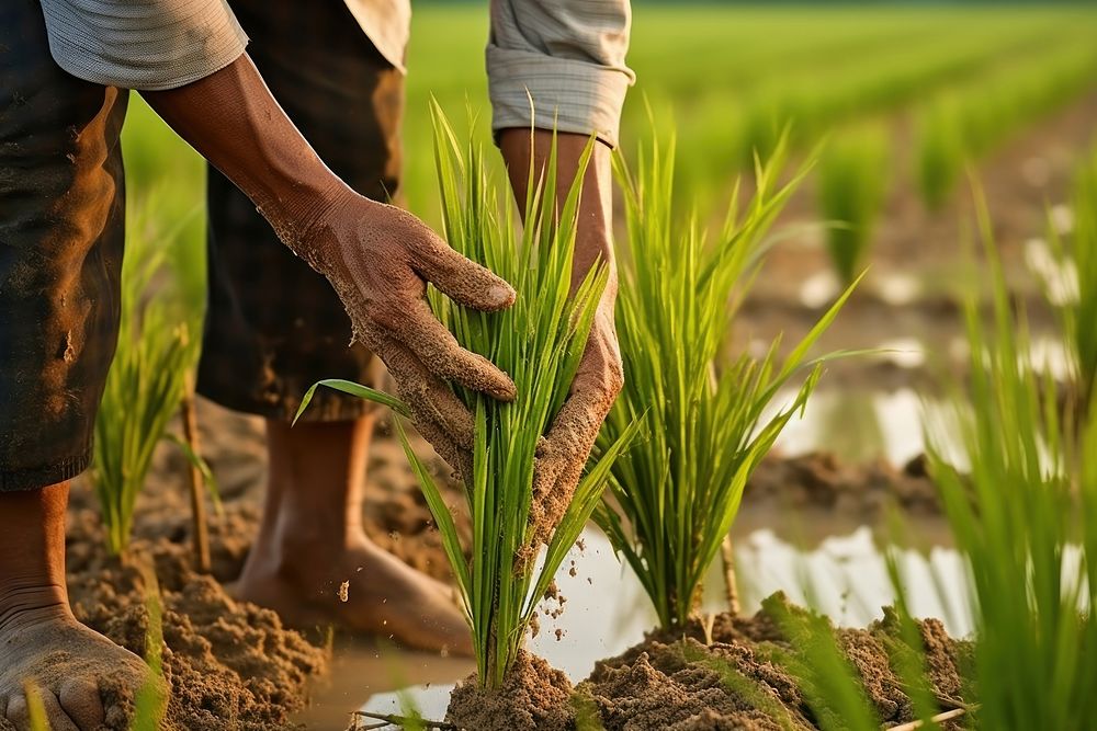 Farmers planting farm outdoors.