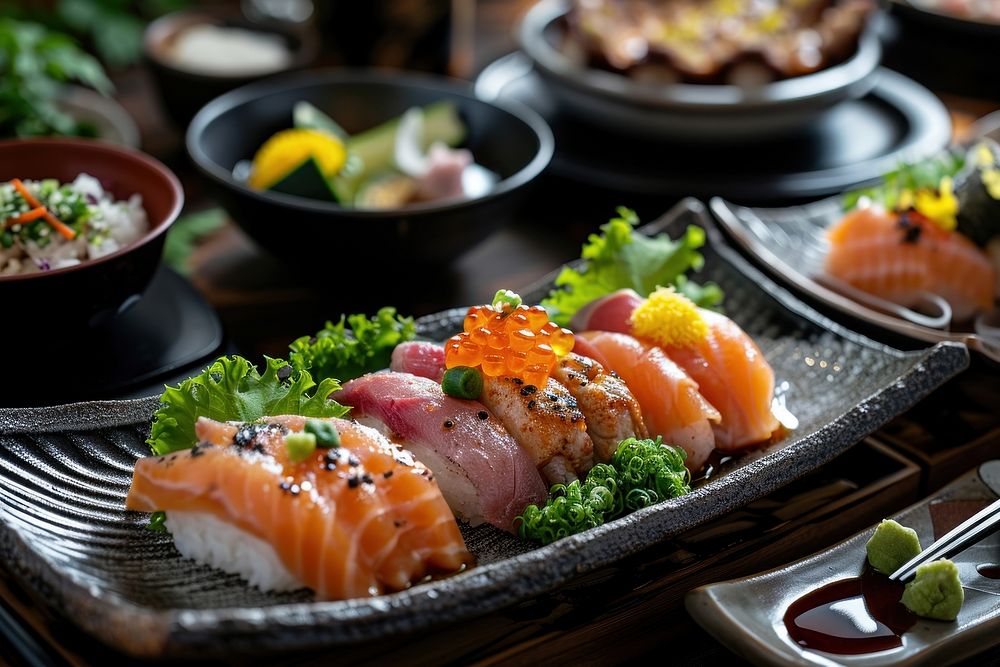 Japanese food set seafood meal meat.