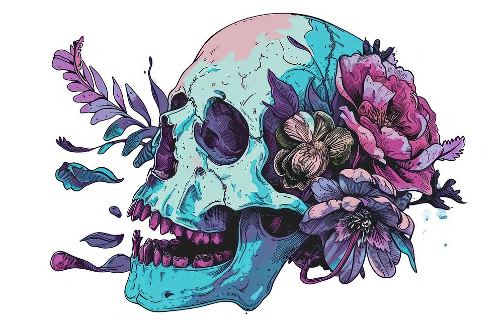 Skull drawing flower sketch.