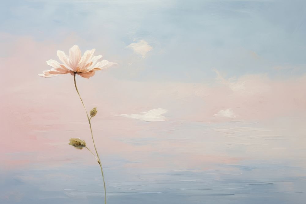  Flower in the air and pastel sky painting outdoors nature. AI generated Image by rawpixel.
