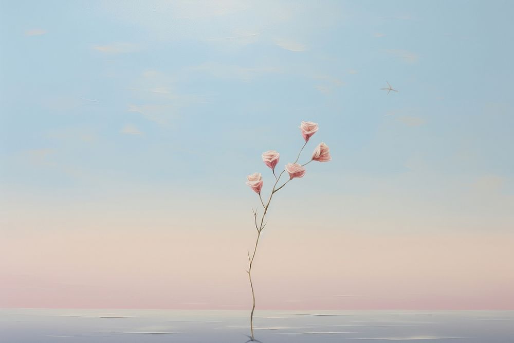  Flower in the air and pastel sky outdoors horizon nature. AI generated Image by rawpixel.
