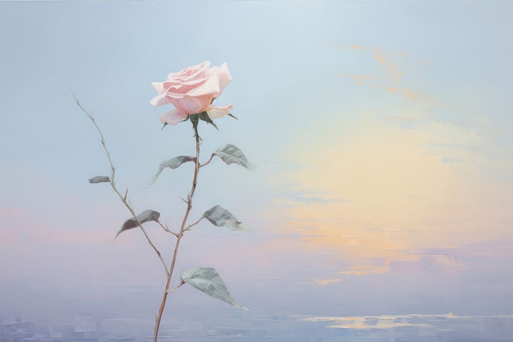  Flower in the air and pastel sky outdoors painting nature. AI generated Image by rawpixel.