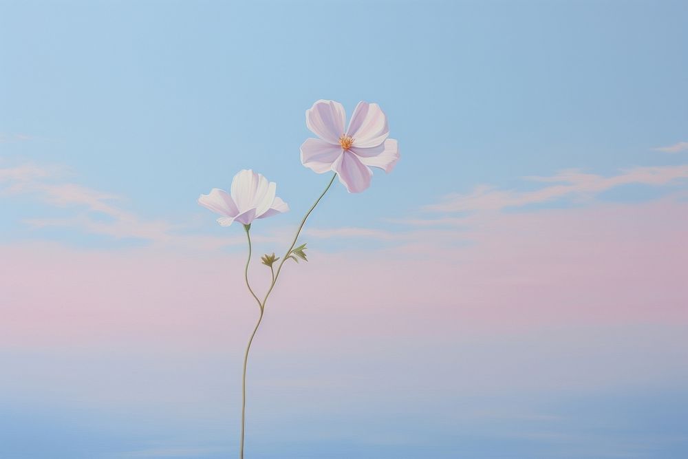  Flower in the air and pastel sky outdoors blossom nature. AI generated Image by rawpixel.