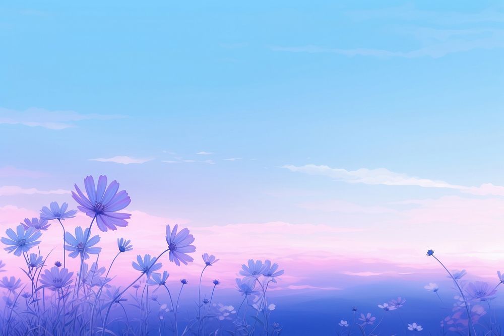  A colorful Daisy feild wallpaper in the morning flower backgrounds landscape. AI generated Image by rawpixel.