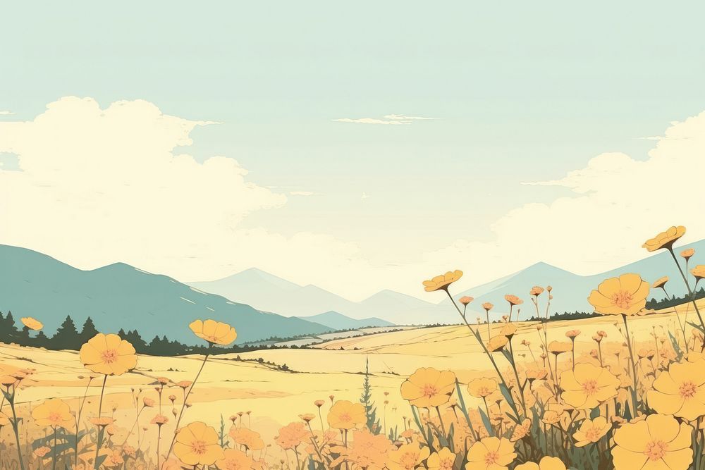  Aesthetic mountain flower landscape grassland outdoors. AI generated Image by rawpixel.