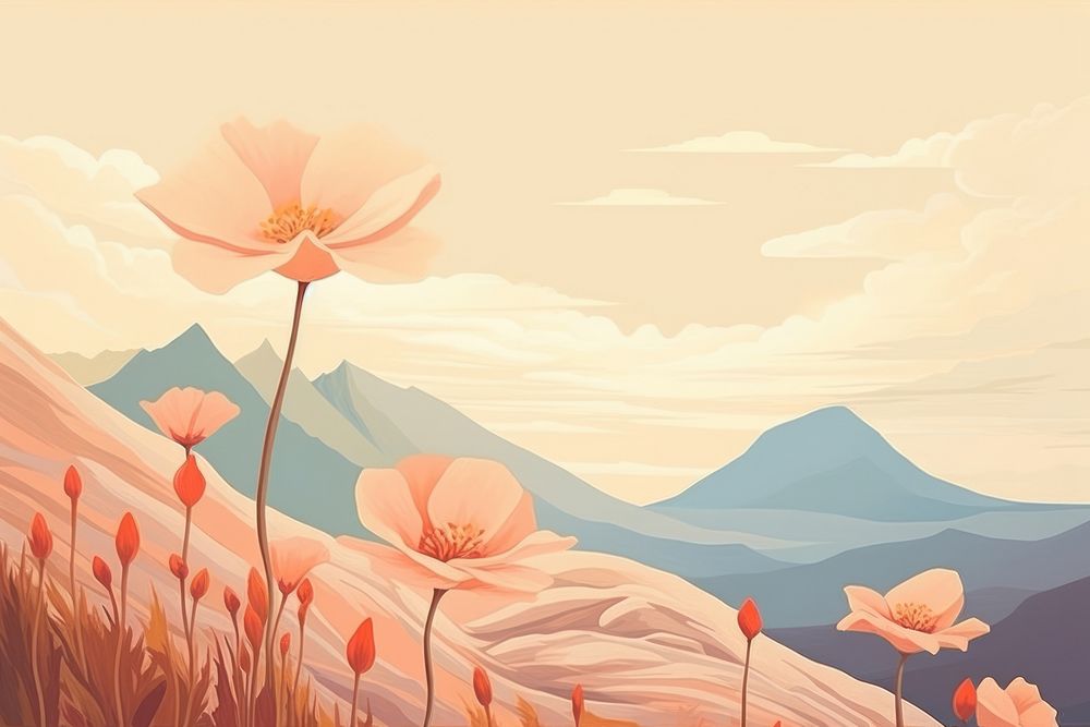  Aesthetic mountain flower backgrounds outdoors nature. AI generated Image by rawpixel.