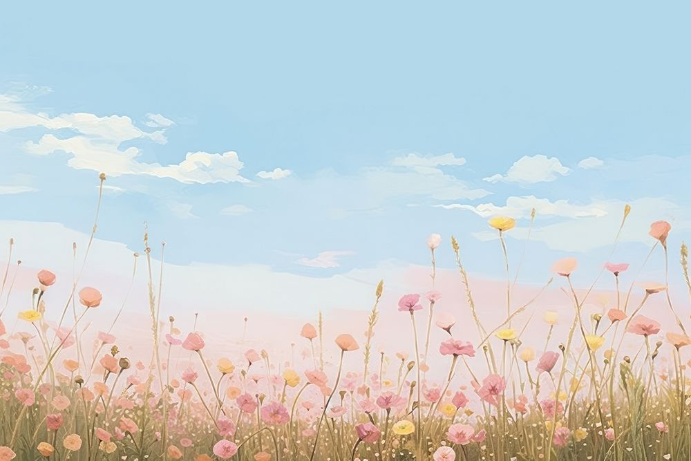  Field of wildflower backgrounds grassland outdoors. AI generated Image by rawpixel.