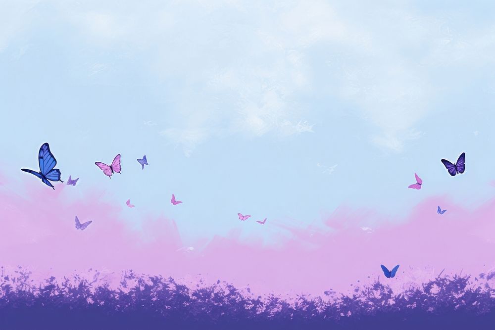  Painting of butterflies wallpaper purple flower flying. AI generated Image by rawpixel.