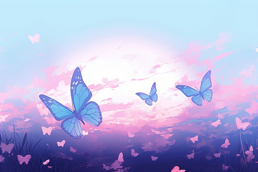  Painting of butterflies wallpaper purple butterfly outdoors. AI generated Image by rawpixel.