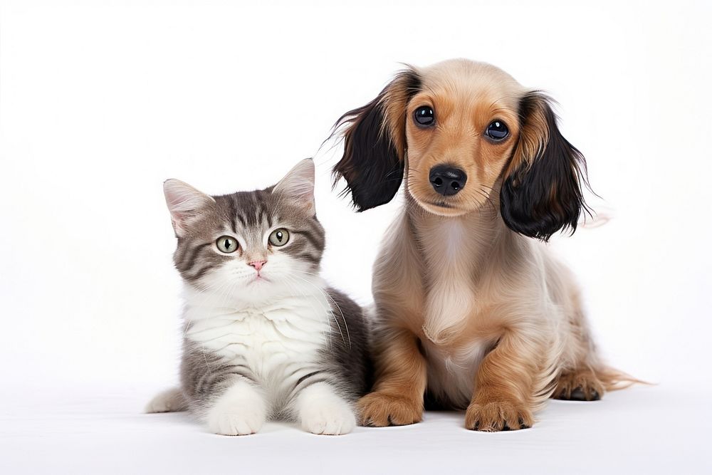 Cute Ragdoll cat kitten and Dachshund playing together dachshund mammal animal. AI generated Image by rawpixel.