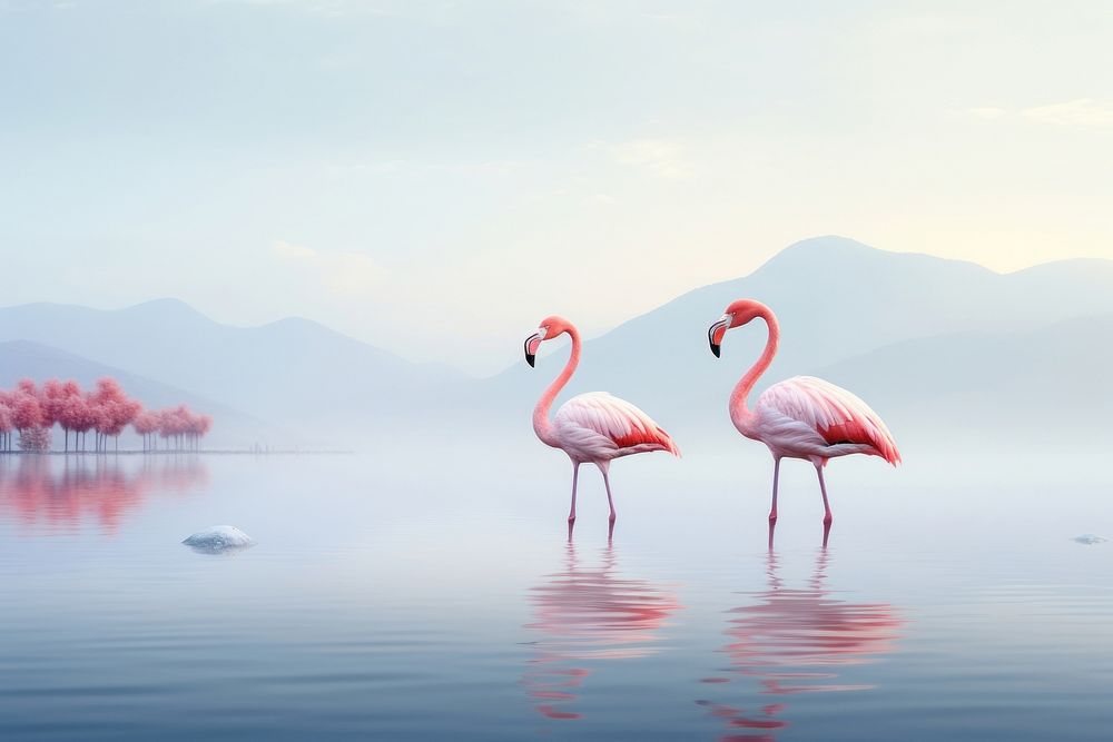 Flamingo animal bird lake. AI generated Image by rawpixel.