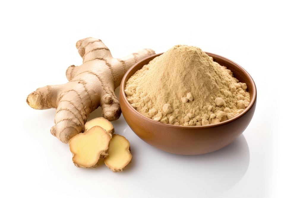 Ginger root and ginger powder in a bowl spice plant food. AI generated Image by rawpixel.