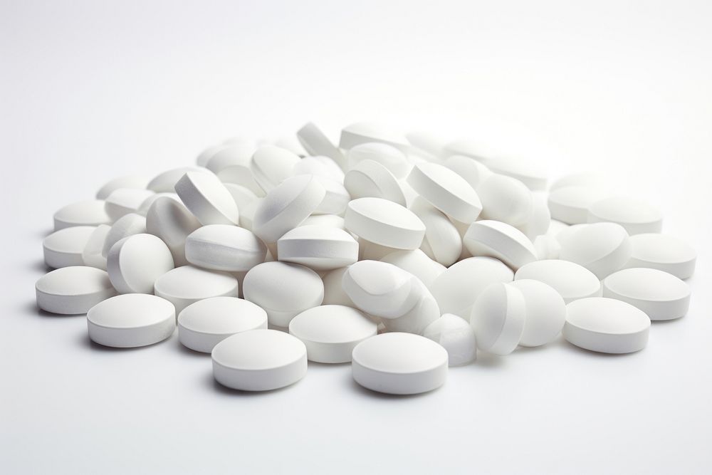 White round pills white background medication abundance. AI generated Image by rawpixel.