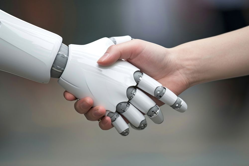 Artificial intelligence hand handshake finger.
