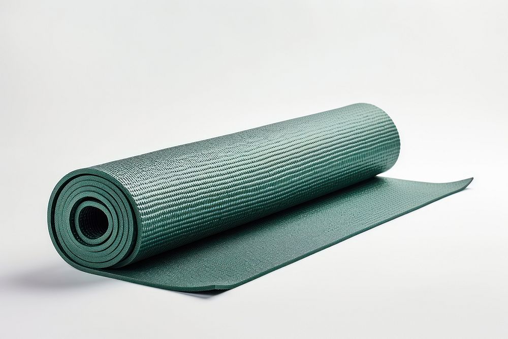 Yoga mat white background exercising equipment.
