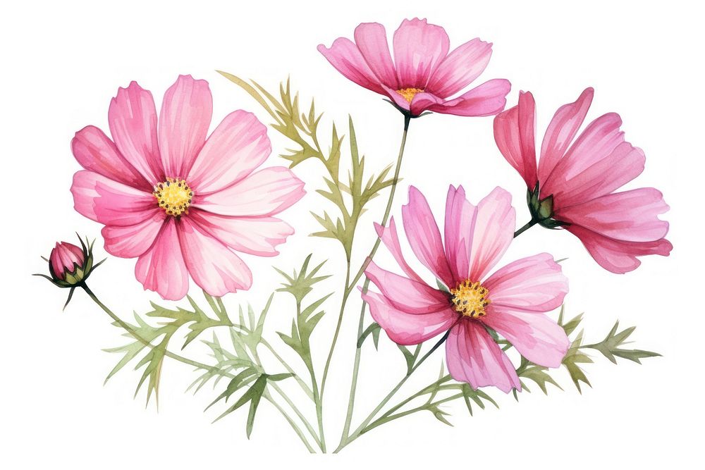 Pink Cosmos watercolor illustration flower blossom cosmos.