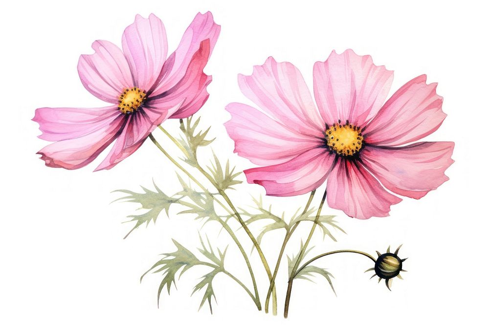 Pink Cosmos watercolor illustration flower blossom cosmos.