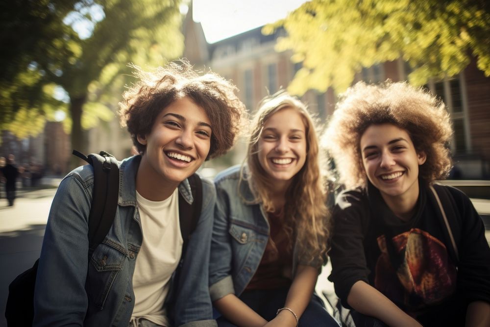 Group student laughing portrait adult.
